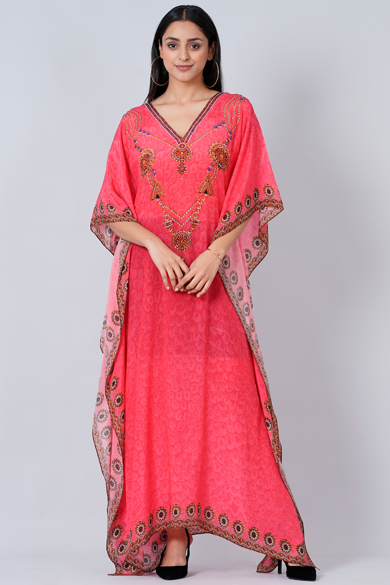 Neon Fuchsia Viscose Crepe Kaftan by First Resort by Ramola Bachchan at Pernia's Pop Up Shop