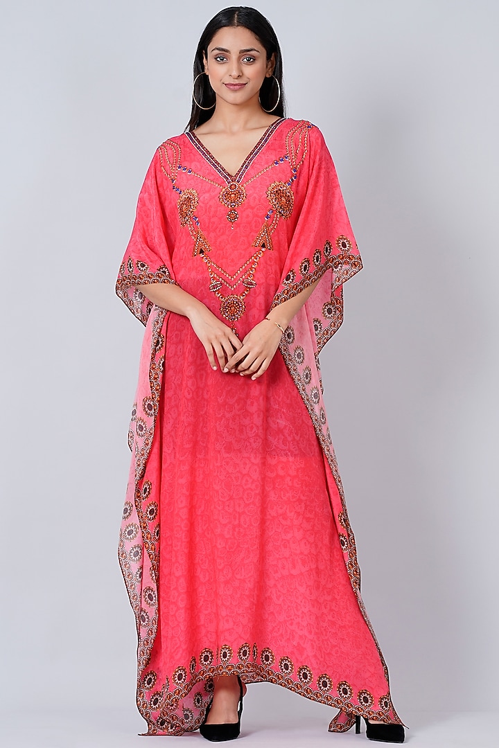 Neon Fuchsia Viscose Crepe Kaftan by First Resort by Ramola Bachchan at Pernia's Pop Up Shop