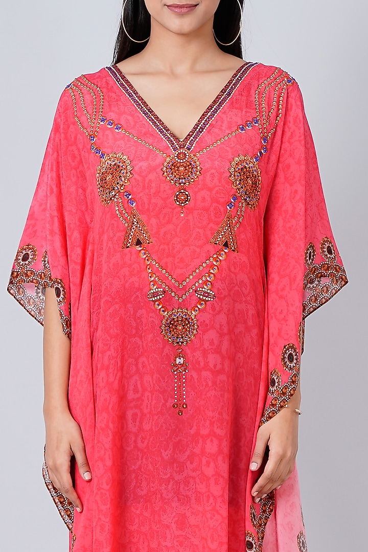Neon Fuchsia Viscose Crepe Kaftan by First Resort by Ramola Bachchan at Pernia's Pop Up Shop