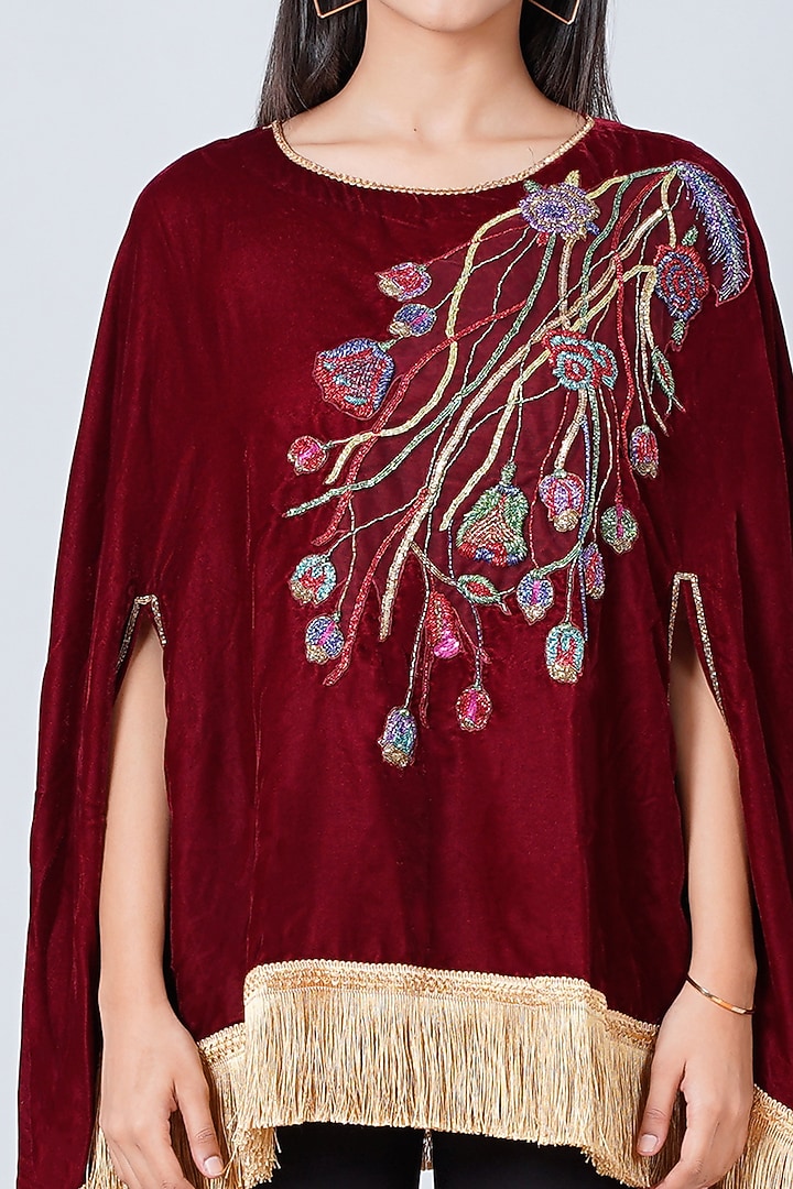 Maroon Embroidered Poncho Top by First Resort by Ramola Bachchan at Pernia's Pop Up Shop