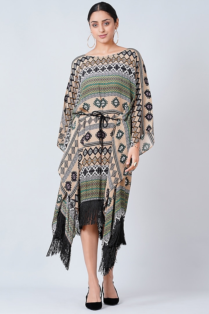 Olive Green Printed Poncho Dress by First Resort by Ramola Bachchan
