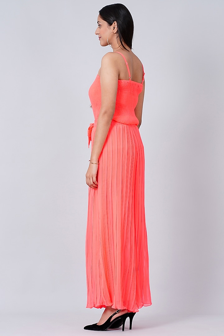 Neon Fuchsia Polyester Chiffon Pleated Pant Set by First Resort by Ramola Bachchan at Pernia's Pop Up Shop