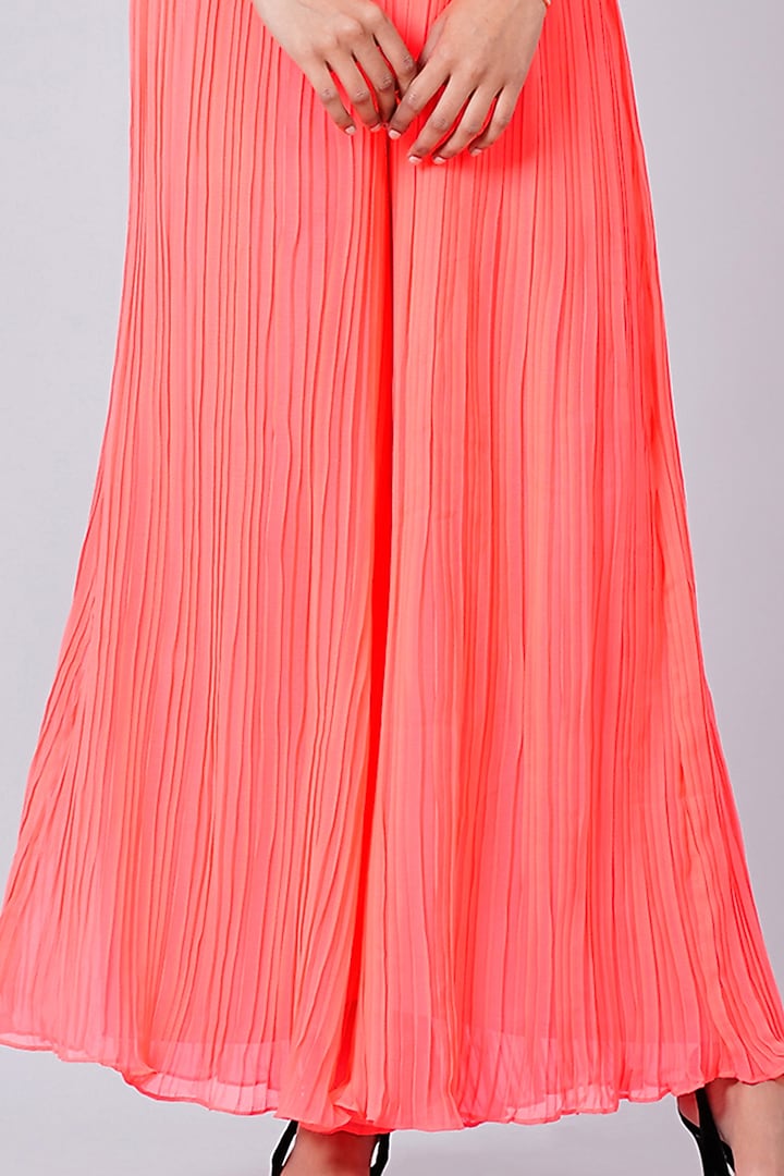 Neon Fuchsia Polyester Chiffon Pleated Pant Set by First Resort by Ramola Bachchan at Pernia's Pop Up Shop