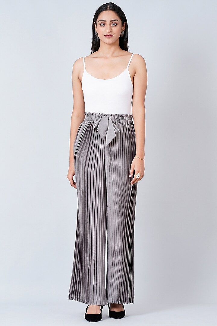 Grey Polyester Georgette & Satin Pant Set by First Resort by Ramola Bachchan at Pernia's Pop Up Shop