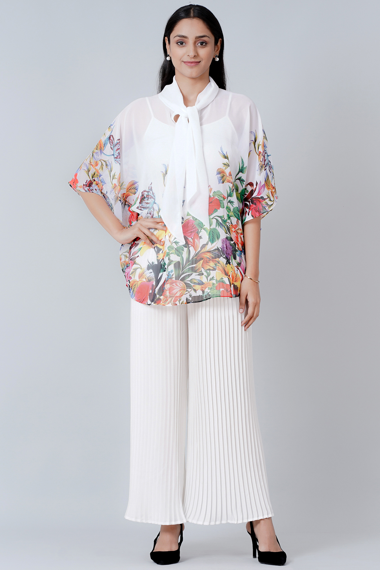 Ivory Polyester Georgette & Satin Pant Set by First Resort by Ramola Bachchan at Pernia's Pop Up Shop