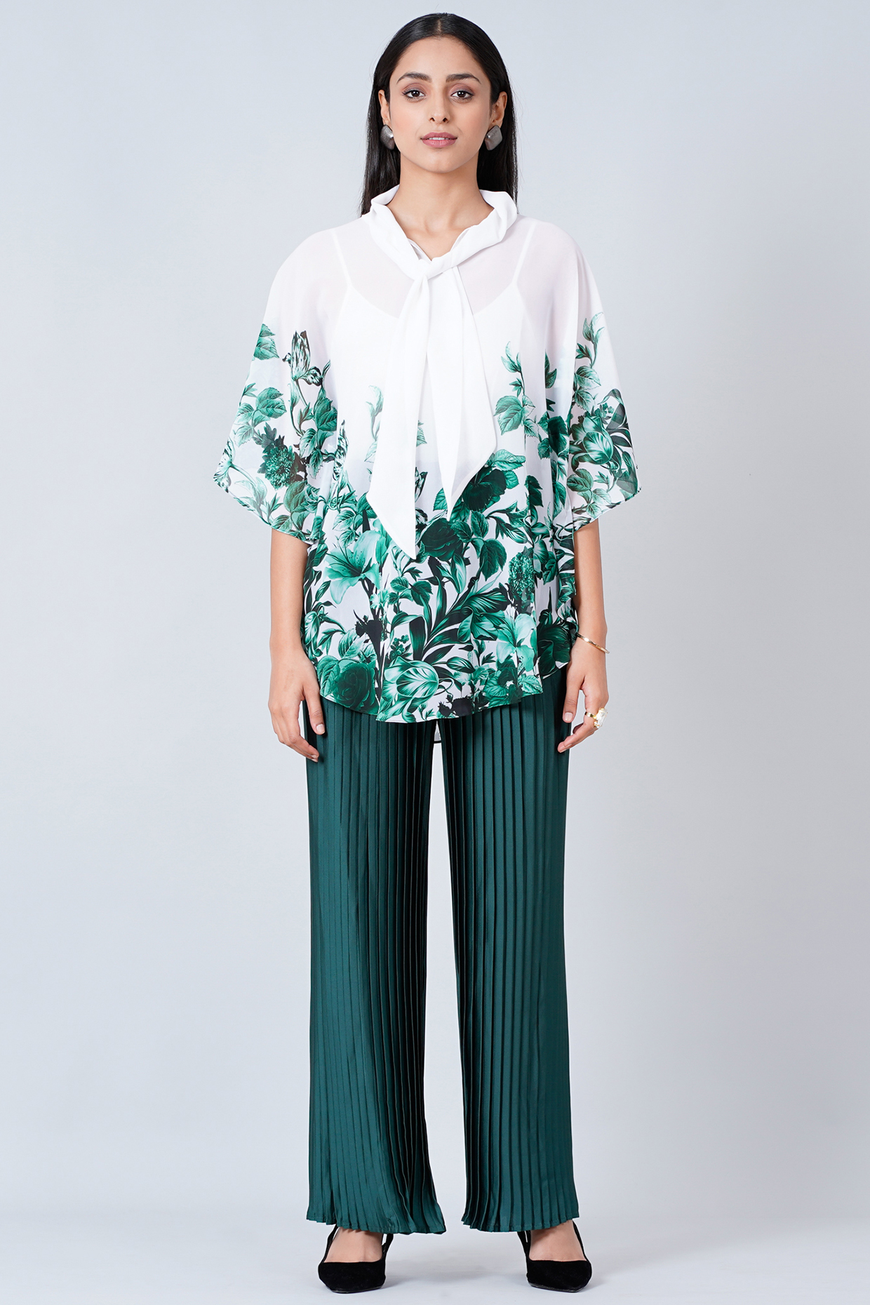 Emerald Green Polyester Georgette & Satin Pant Set by First Resort by Ramola Bachchan at Pernia's Pop Up Shop