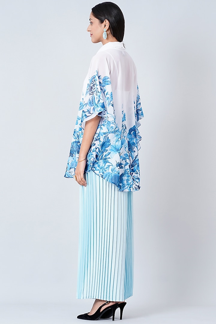 Powder Blue Polyester Georgette & Satin Pant Set by First Resort by Ramola Bachchan at Pernia's Pop Up Shop