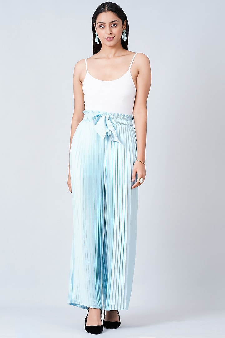 Powder Blue Polyester Georgette & Satin Pant Set by First Resort by Ramola Bachchan at Pernia's Pop Up Shop