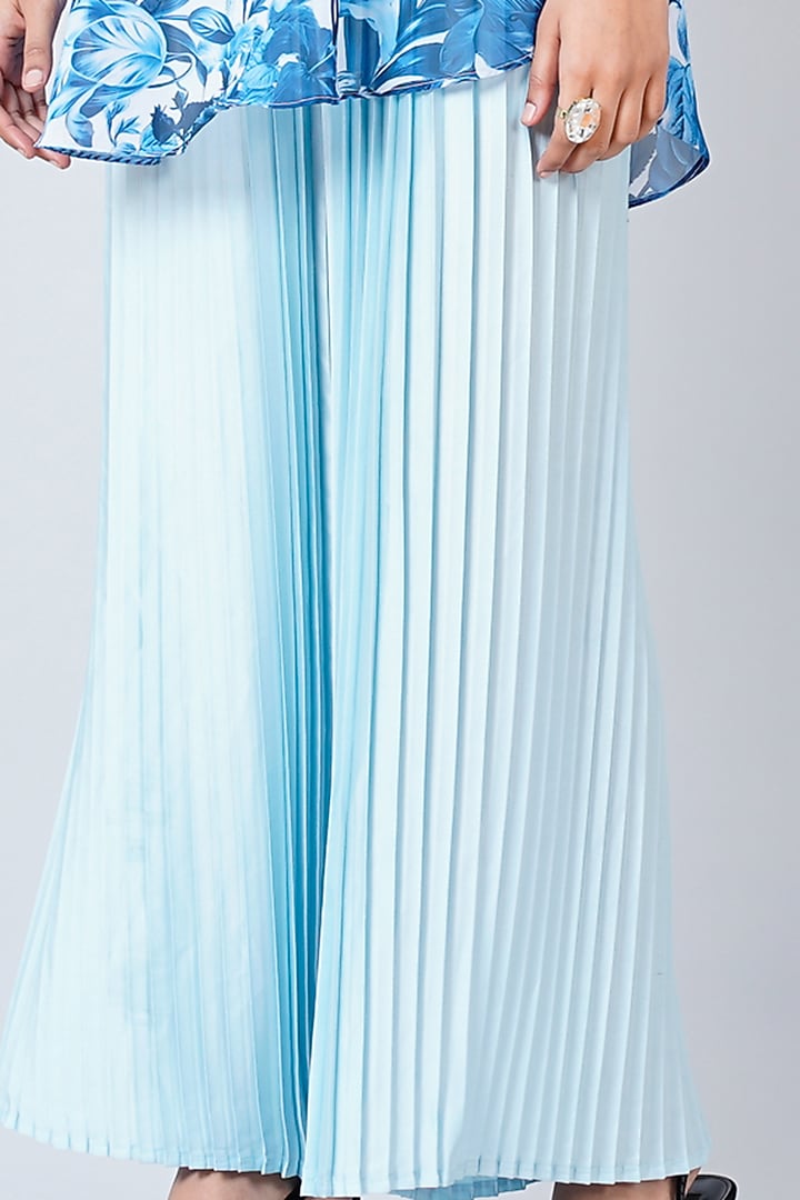 Powder Blue Polyester Georgette & Satin Pant Set by First Resort by Ramola Bachchan at Pernia's Pop Up Shop