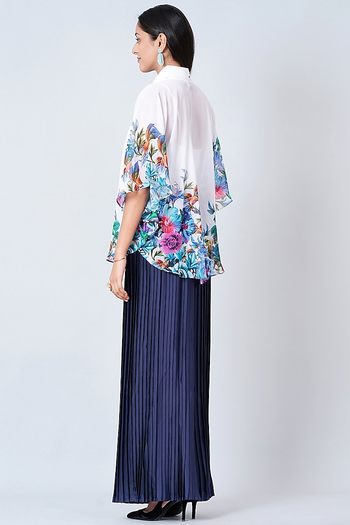 Midnight Blue Polyester Georgette & Satin Pant Set by First Resort by Ramola Bachchan at Pernia's Pop Up Shop
