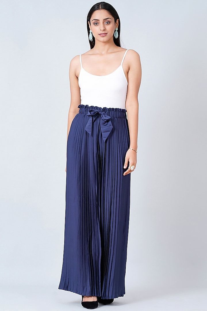 Midnight Blue Polyester Georgette & Satin Pant Set by First Resort by Ramola Bachchan at Pernia's Pop Up Shop