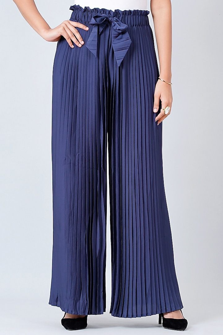 Midnight Blue Polyester Georgette & Satin Pant Set by First Resort by Ramola Bachchan at Pernia's Pop Up Shop