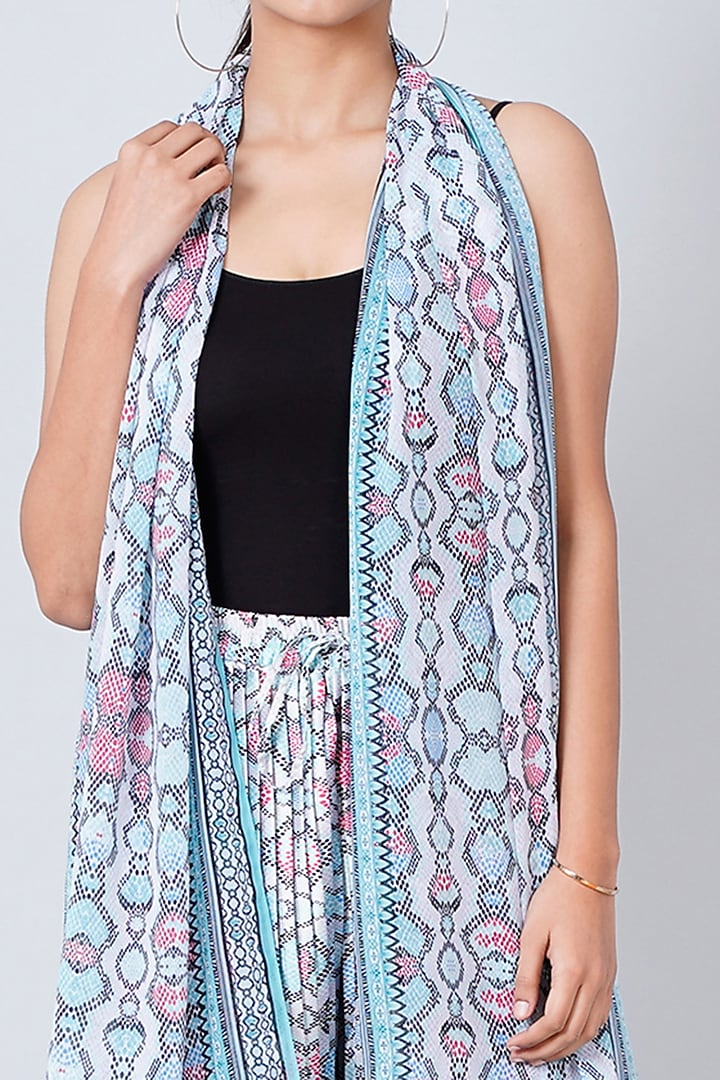 Blue Printed Palazzo Pants With A Stole by First Resort by Ramola Bachchan at Pernia's Pop Up Shop