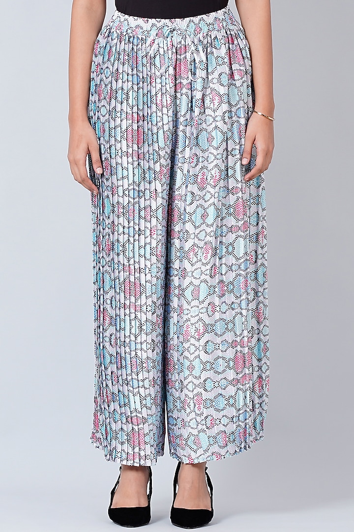 Blue Printed Palazzo Pants With A Stole by First Resort by Ramola Bachchan at Pernia's Pop Up Shop