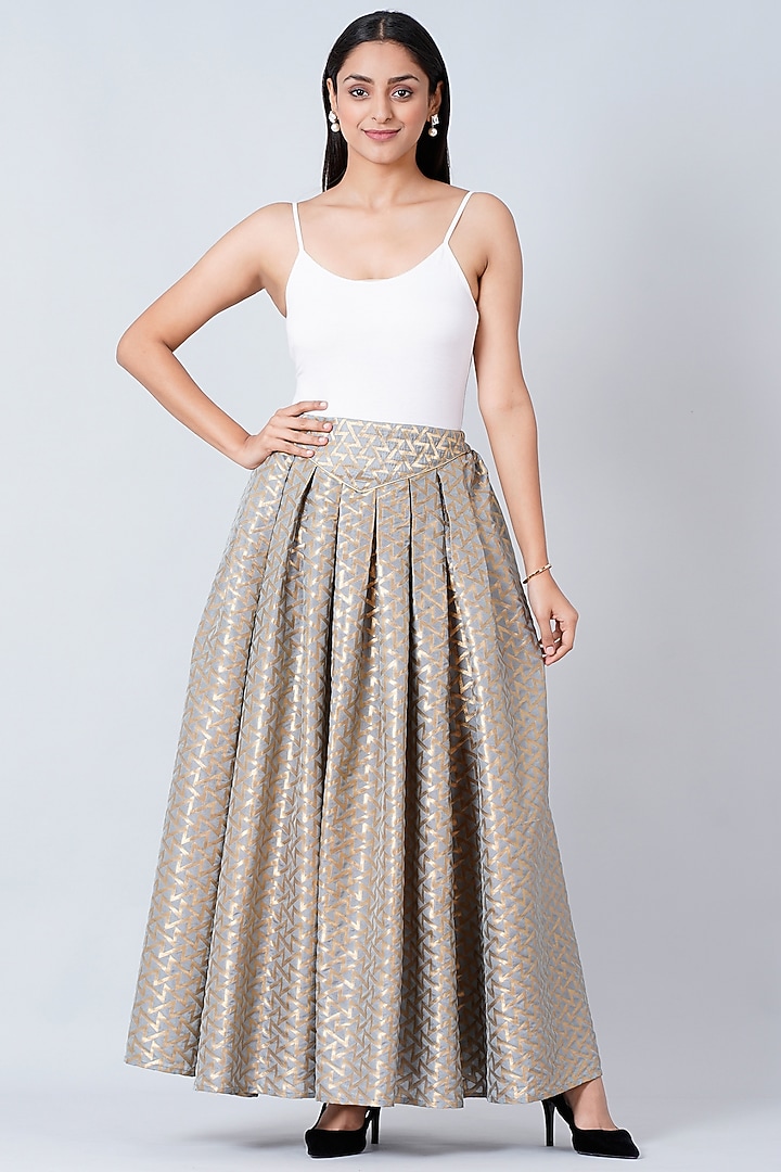 Grey Brocade Skirt Set by First Resort by Ramola Bachchan at Pernia's Pop Up Shop