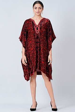 Red Animal Printed Kaftan by First Resort by Ramola Bachchan