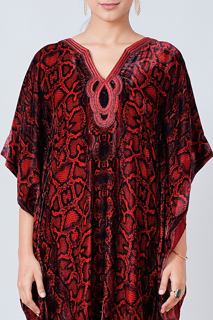 Red Animal Printed Kaftan by First Resort by Ramola Bachchan at Pernia's Pop Up Shop
