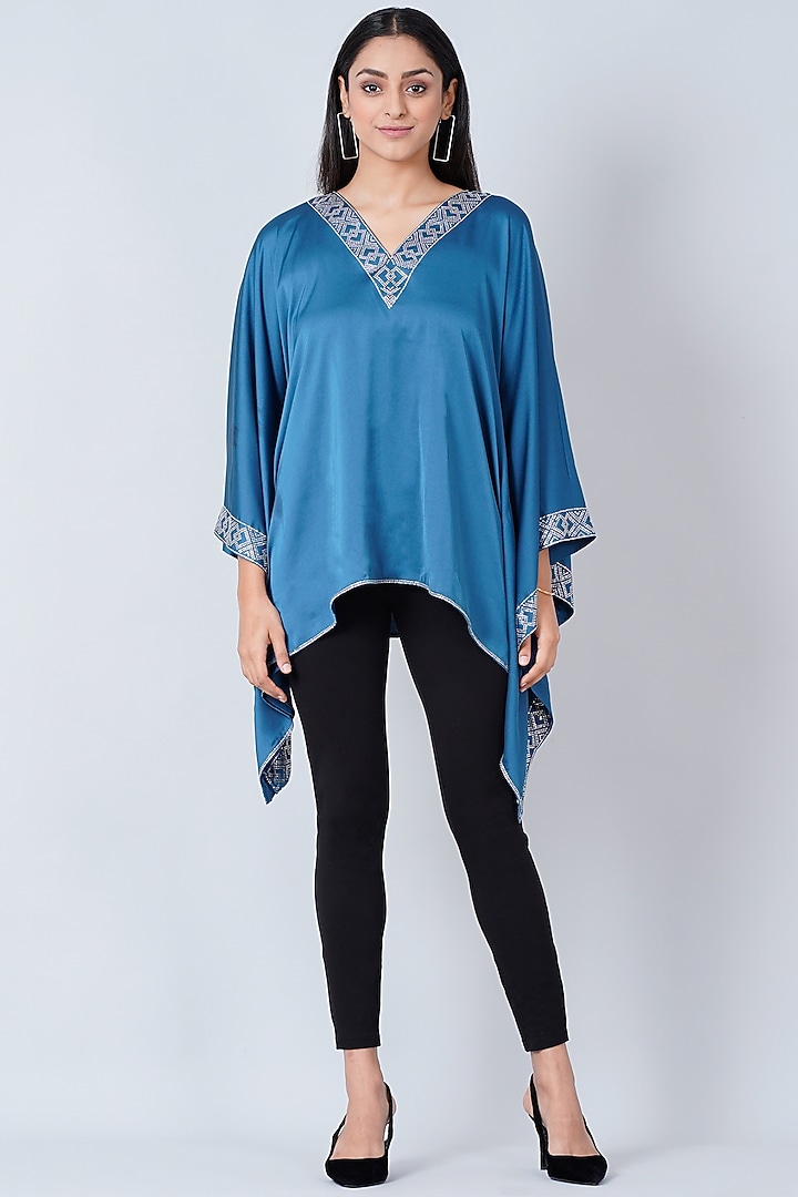 Blue Embellished Kaftan by First Resort by Ramola Bachchan at Pernia's Pop Up Shop