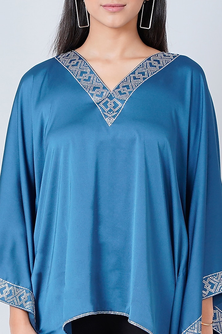 Blue Embellished Kaftan by First Resort by Ramola Bachchan at Pernia's Pop Up Shop