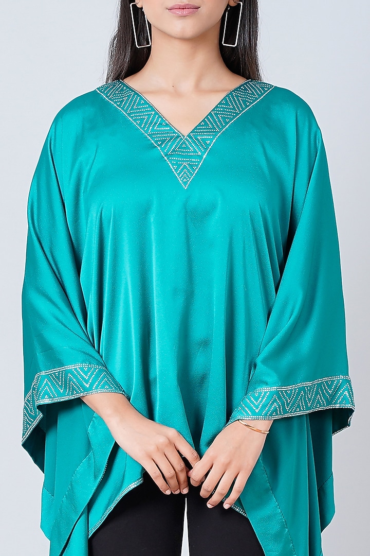 Teal Blue Embellished Kaftan by First Resort by Ramola Bachchan at Pernia's Pop Up Shop
