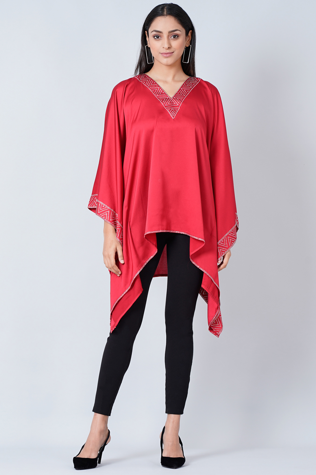 Red Embellished Kaftan by First Resort by Ramola Bachchan at Pernia's Pop Up Shop