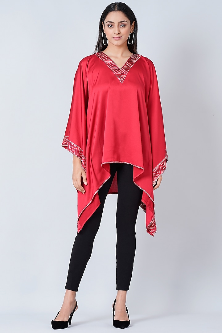 Red Embellished Kaftan by First Resort by Ramola Bachchan