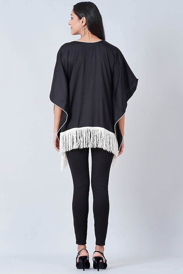 Black Cotton Satin Kaftan by First Resort by Ramola Bachchan at Pernia's Pop Up Shop