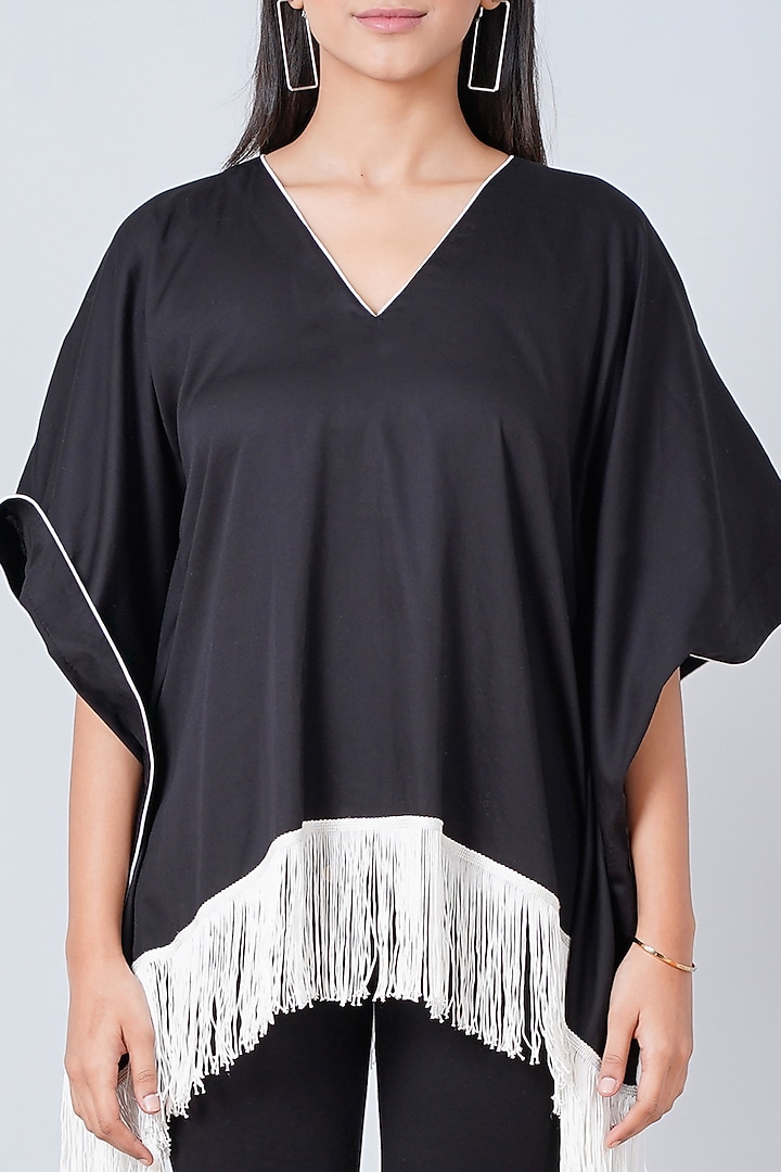 Black Cotton Satin Kaftan by First Resort by Ramola Bachchan at Pernia's Pop Up Shop