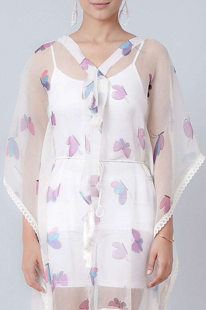 White Printed Kaftan by First Resort by Ramola Bachchan at Pernia's Pop Up Shop