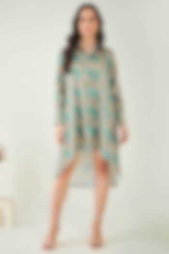 Green & Brown Modal Satin Floral Printed High-Low Summer Dress by First Resort by Ramola Bachchan at Pernia's Pop Up Shop