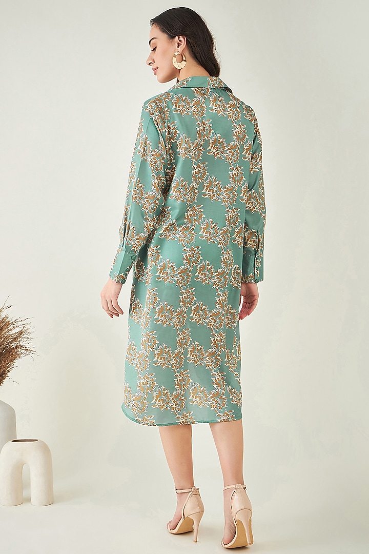 Green & Brown Modal Satin Floral Printed High-Low Summer Dress by First Resort by Ramola Bachchan at Pernia's Pop Up Shop