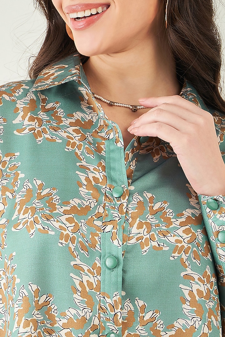 Green & Brown Modal Satin Floral Printed High-Low Summer Dress by First Resort by Ramola Bachchan at Pernia's Pop Up Shop
