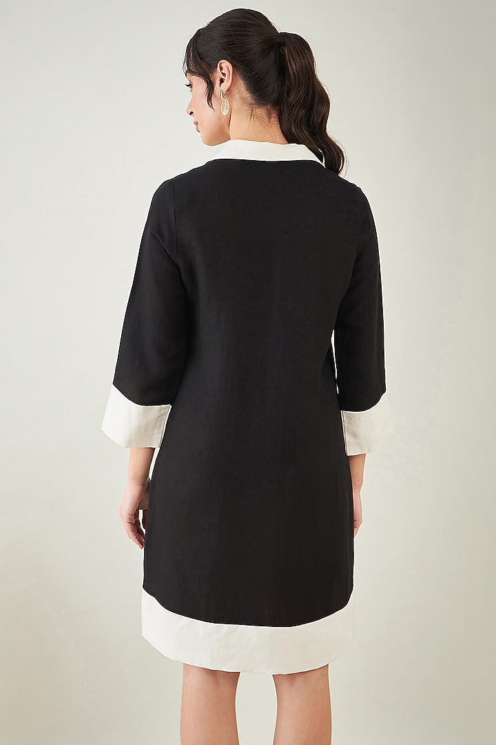 Black & Off-White Linen Summer Shirt Dress by First Resort by Ramola Bachchan at Pernia's Pop Up Shop