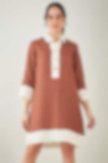 Brown & Off-White Linen Shirt Dress by First Resort by Ramola Bachchan at Pernia's Pop Up Shop