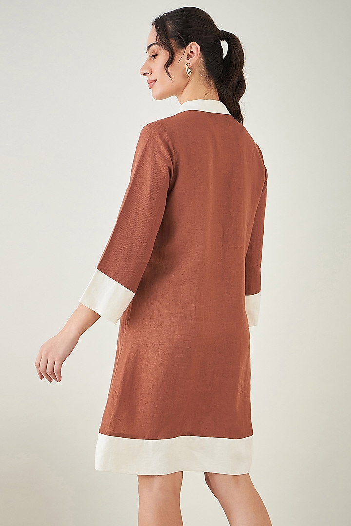 Brown & Off-White Linen Summer Shirt Dress by First Resort by Ramola Bachchan at Pernia's Pop Up Shop