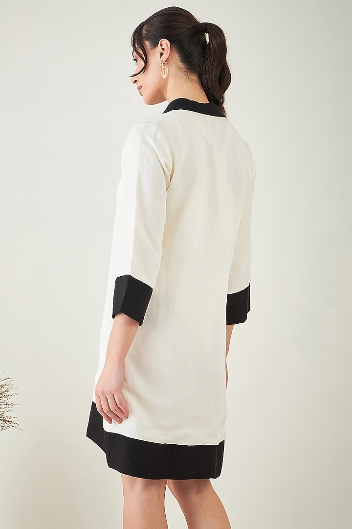 Off-White & Black Linen Summer Shirt Dress by First Resort by Ramola Bachchan at Pernia's Pop Up Shop