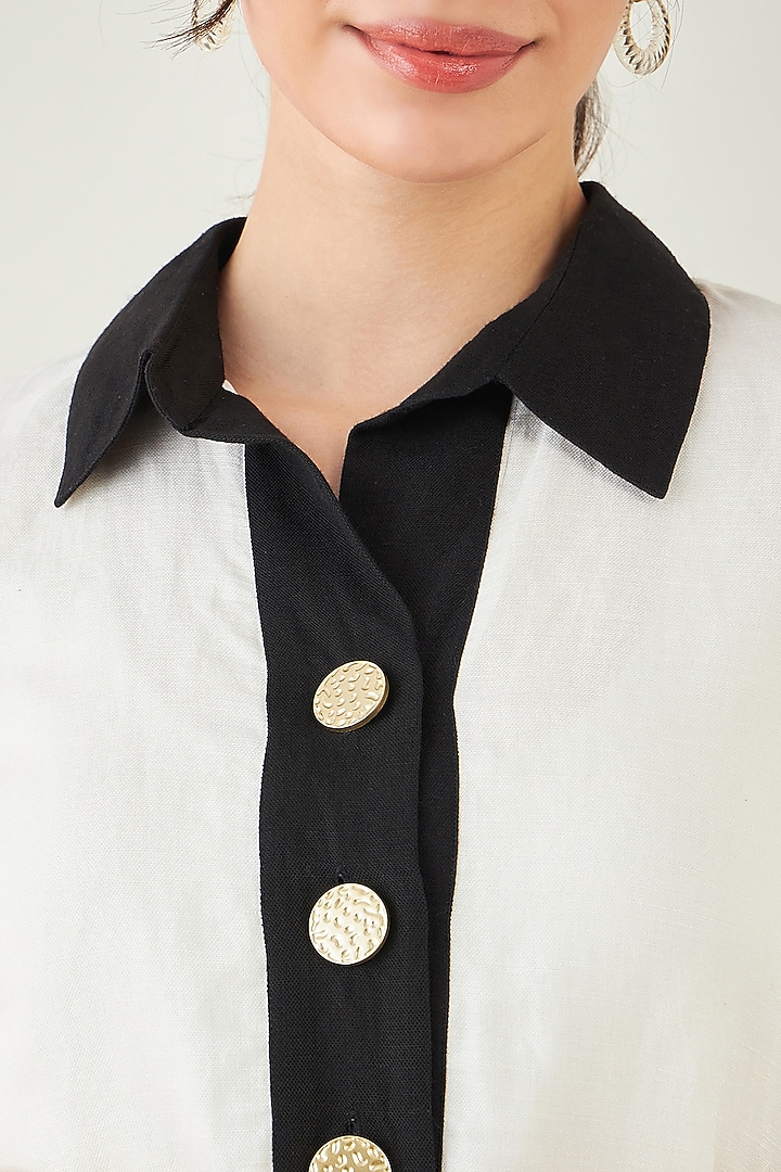 Off-White & Black Linen Summer Shirt Dress by First Resort by Ramola Bachchan at Pernia's Pop Up Shop