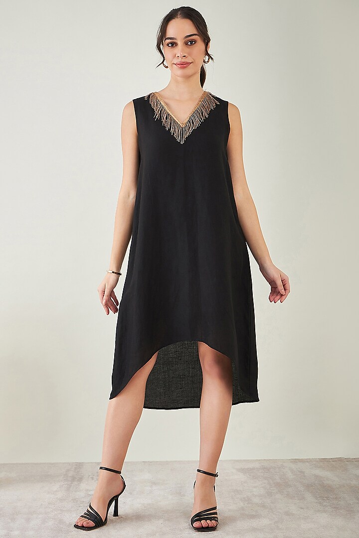 Black Linen A-Line Shirt Dress by First Resort by Ramola Bachchan at Pernia's Pop Up Shop