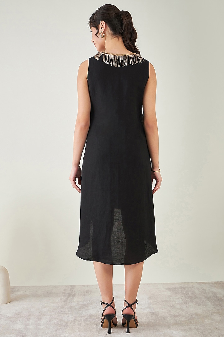 Black Linen A-Line Summer Shirt Dress by First Resort by Ramola Bachchan at Pernia's Pop Up Shop