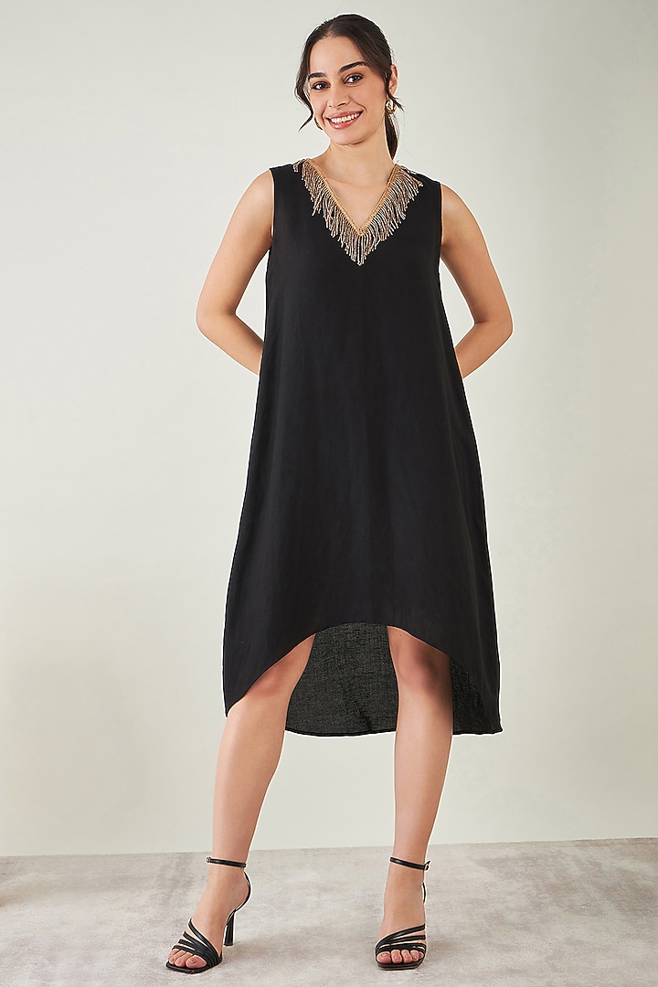 Black Linen A-Line Summer Shirt Dress by First Resort by Ramola Bachchan at Pernia's Pop Up Shop