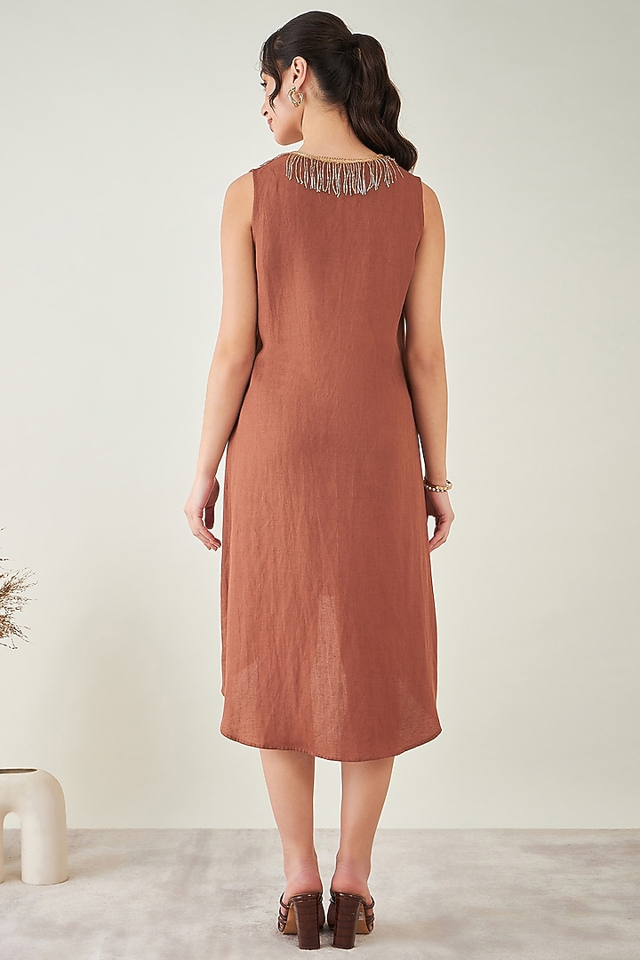 Brown Linen A-Line Summer Shirt Dress by First Resort by Ramola Bachchan at Pernia's Pop Up Shop