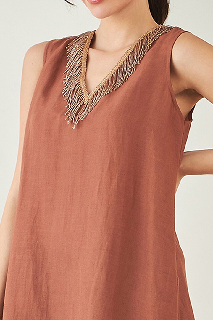 Brown Linen A-Line Summer Shirt Dress by First Resort by Ramola Bachchan at Pernia's Pop Up Shop