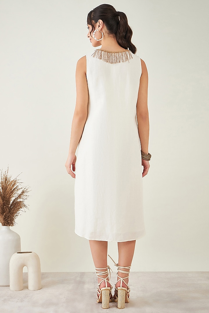Off-White Linen A-Line Summer Shirt Dress by First Resort by Ramola Bachchan at Pernia's Pop Up Shop
