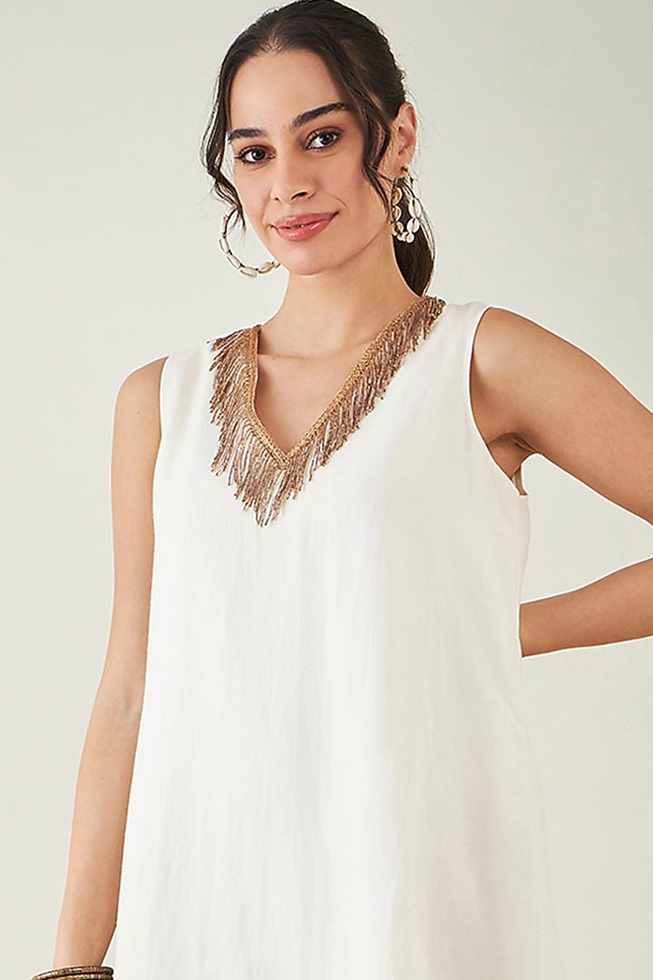 Off-White Linen A-Line Summer Shirt Dress by First Resort by Ramola Bachchan at Pernia's Pop Up Shop