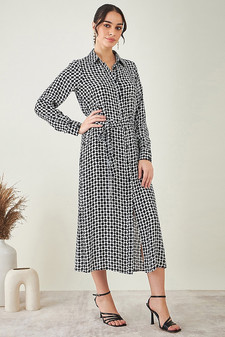 Black & White Viscose Crepe Geometric Printed Summer Shirt Dress by First Resort by Ramola Bachchan at Pernia's Pop Up Shop