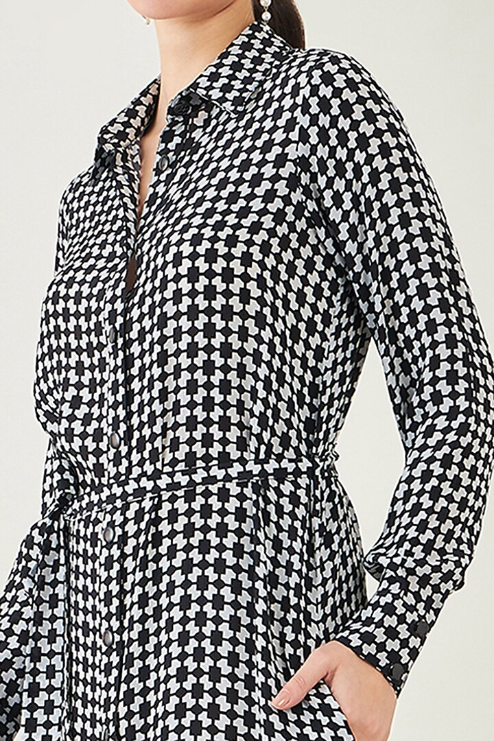 Black & White Viscose Crepe Geometric Printed Summer Shirt Dress by First Resort by Ramola Bachchan at Pernia's Pop Up Shop