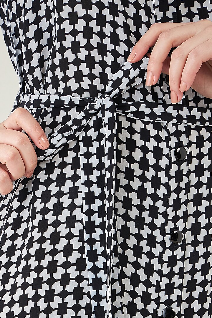 Black & White Viscose Crepe Geometric Printed Summer Shirt Dress by First Resort by Ramola Bachchan at Pernia's Pop Up Shop