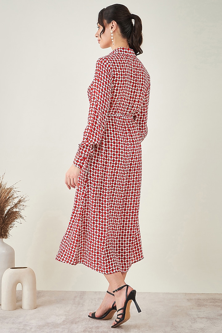 Red & White Viscose Crepe Geometric Printed Summer Shirt Dress by First Resort by Ramola Bachchan at Pernia's Pop Up Shop