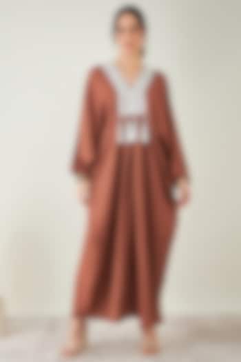 Brown Linen Pearl Embroidered Kaftan by First Resort by Ramola Bachchan