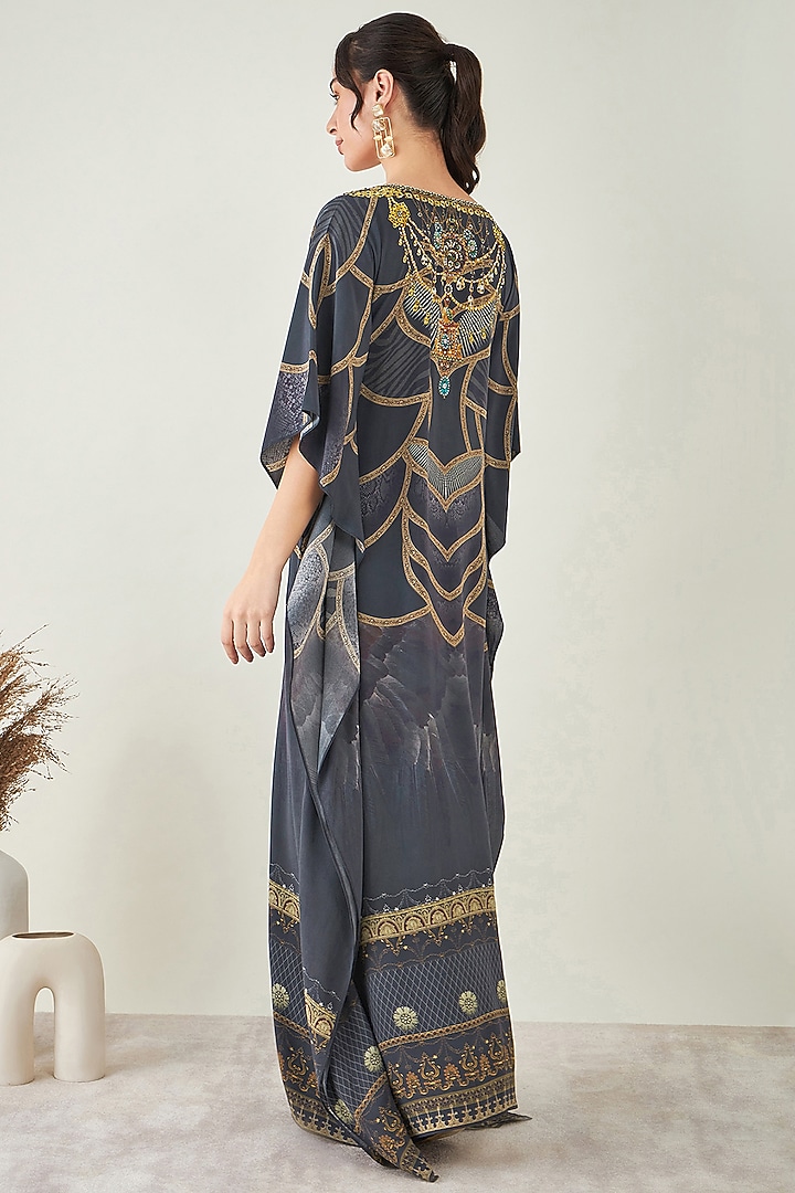 Grey & Gold Silk Crystal Embellished Kaftan by First Resort by Ramola Bachchan at Pernia's Pop Up Shop